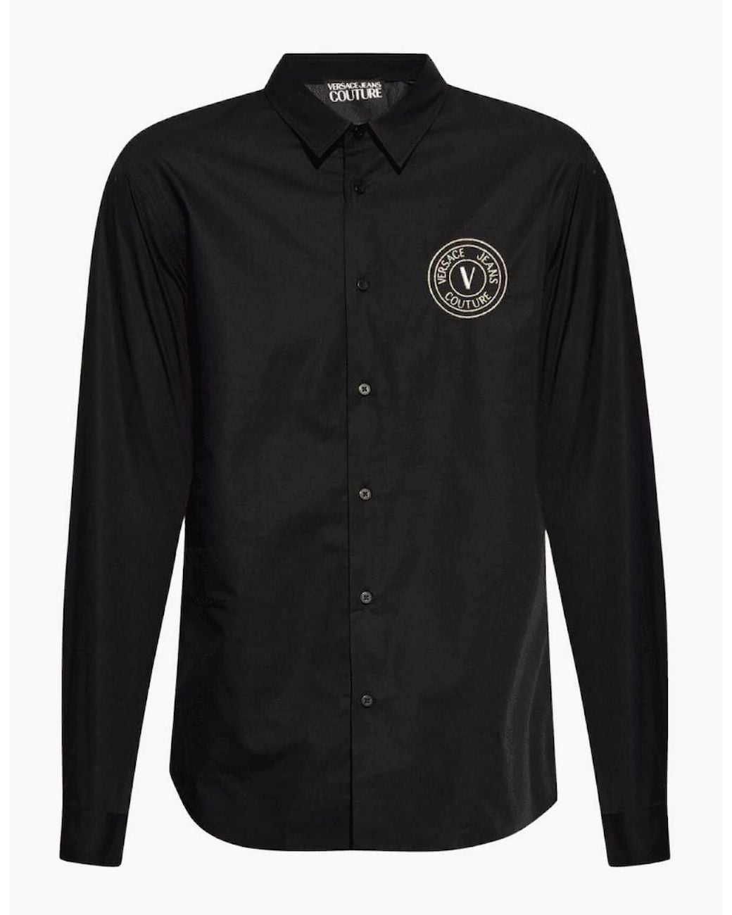 Versace Black Cotton Printed V-Emblem Logo/ Shirt for men
