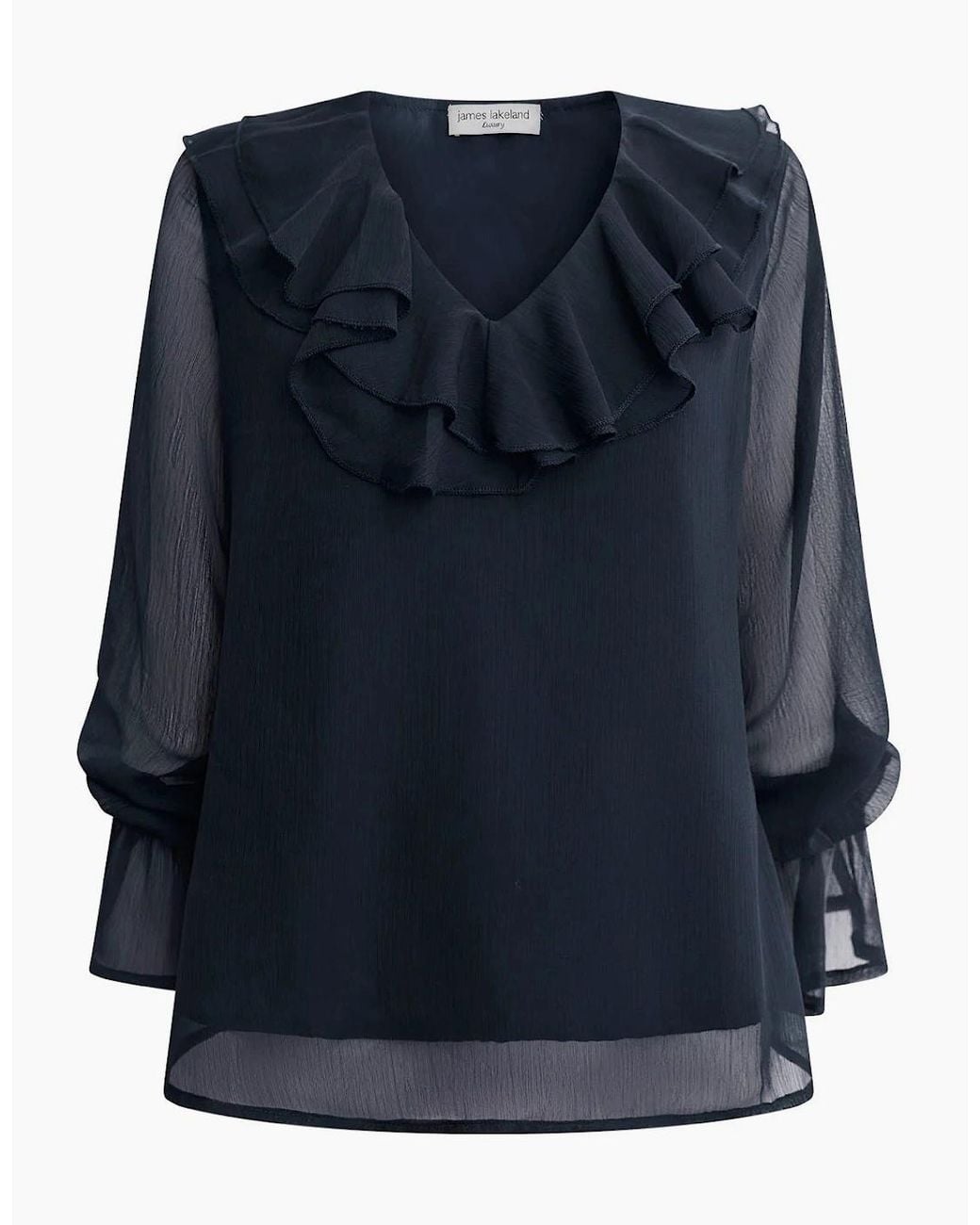 James Lakeland Blue Sheer-Sleeve Ruffle Blouse