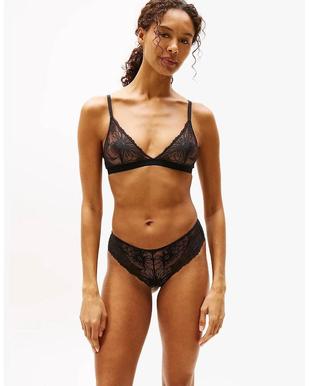 Tommy Hilfiger Black Floral Lace Triangle Bra