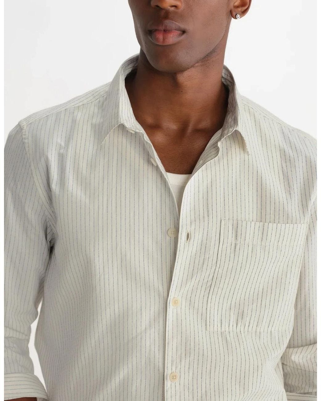 Wax London Gray Halcomb Broken Stripe Long Sleeve Shirt