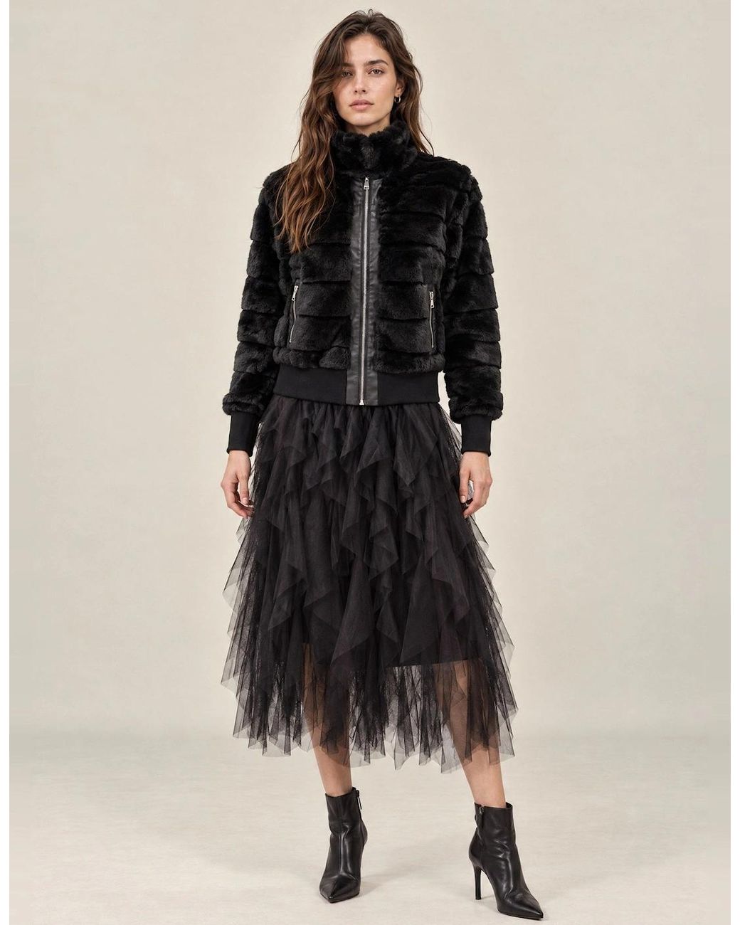 James Lakeland Black Panelled Faux Fur Jacket
