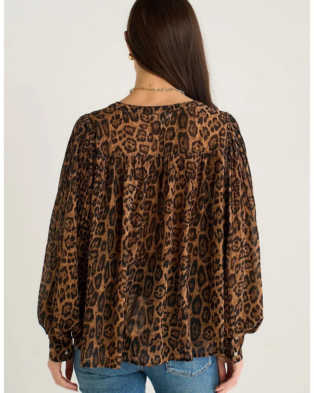 Gini London Black Chiffon Animal Print Pleated Shift Shirt Blouse