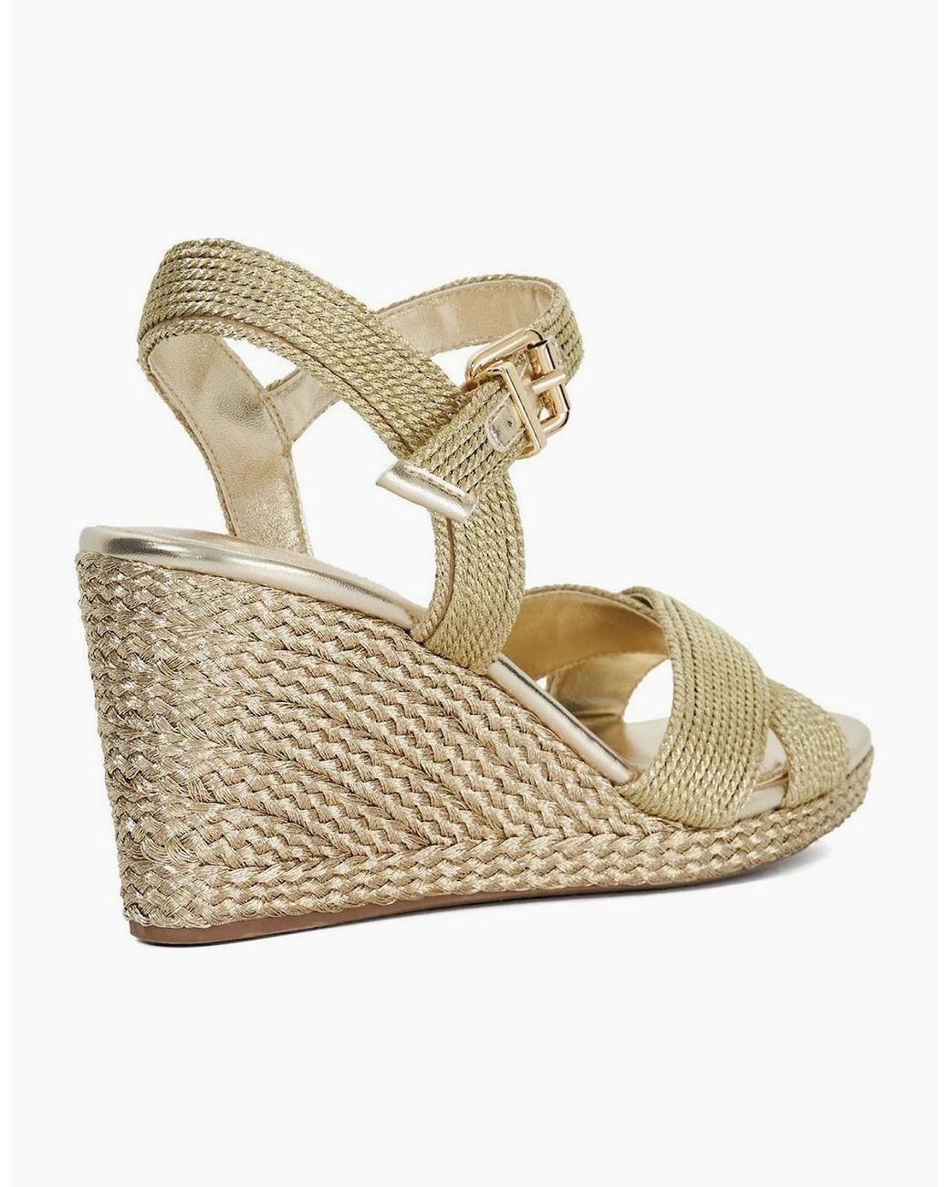 Dune Metallic Kolden Braid Textured Wedge Sandals