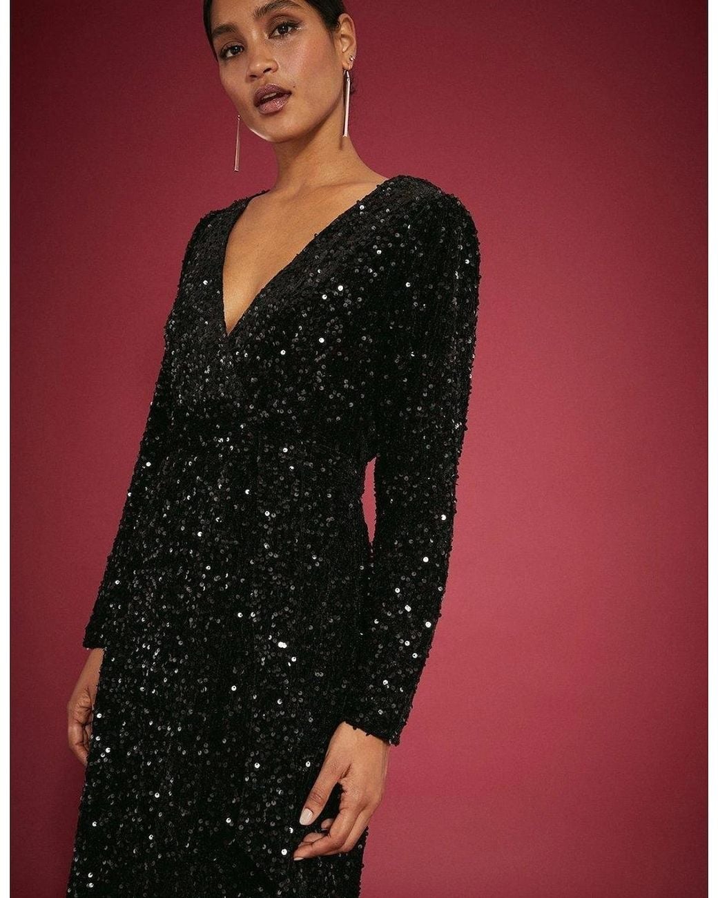 Dorothy Perkins Red Ladies Sequin Velvet Wrap Midi Dress