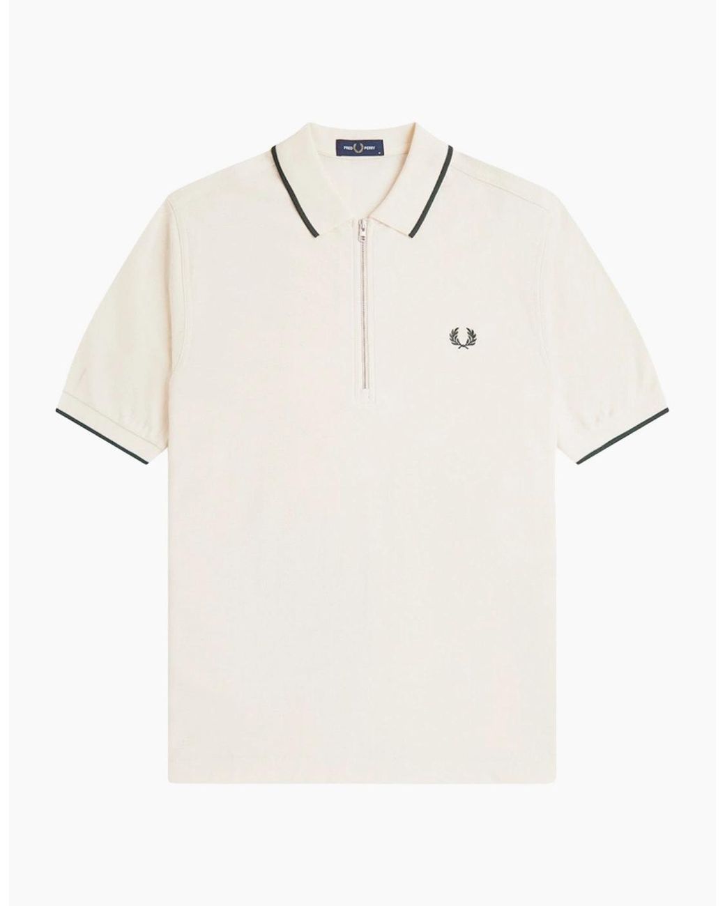 Fred Perry White Crepe Pique Zip Neck Polo Shirt for men