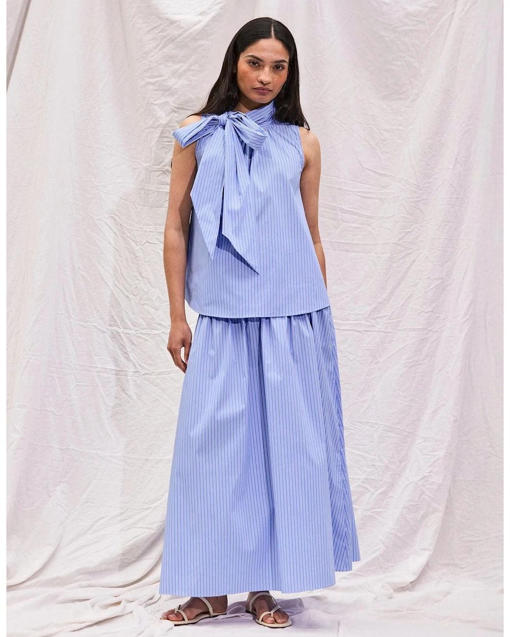 Ro&zo Blue Striped Bow-Detail Sleeveless Blouse