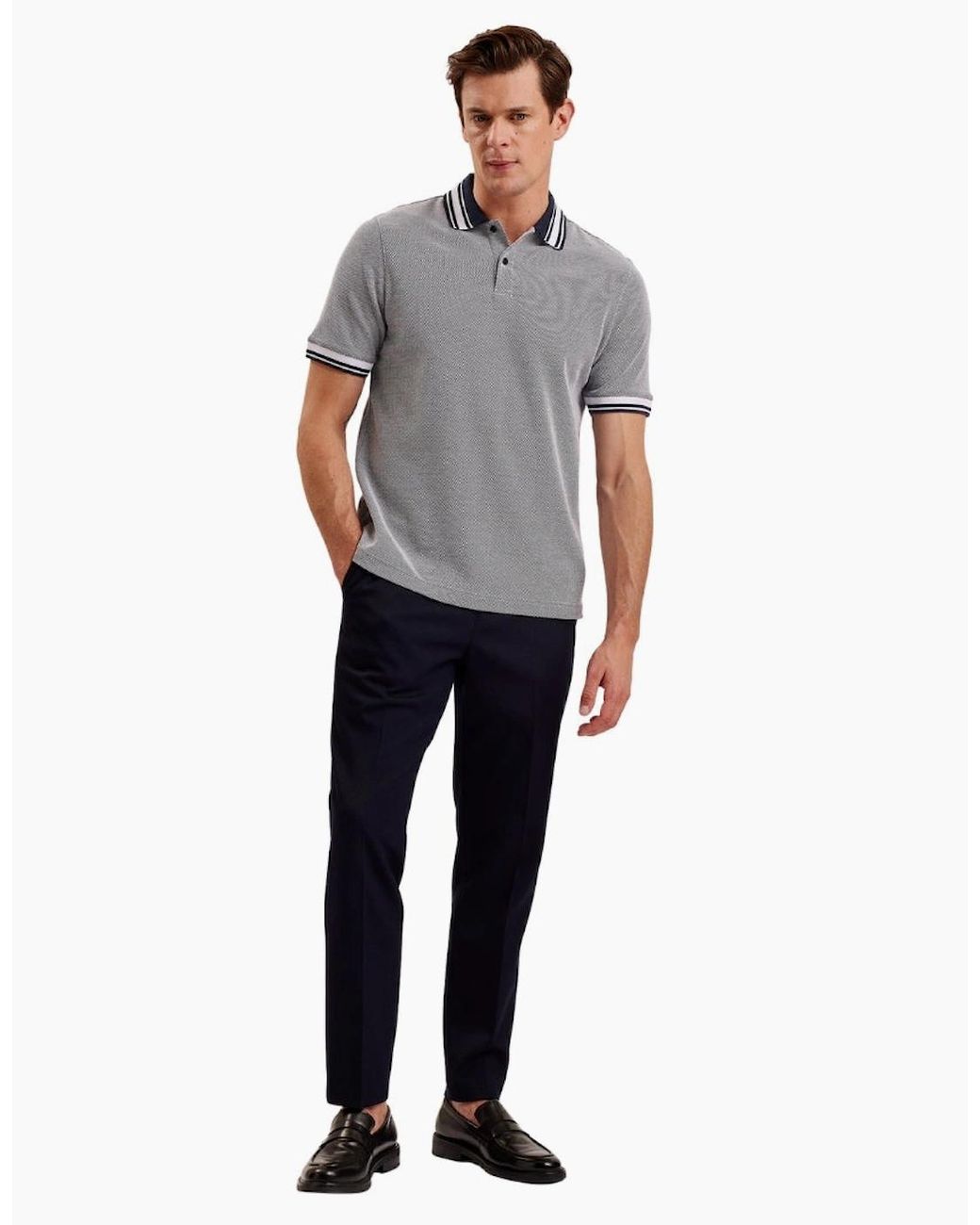Ted Baker Gray Phenes Regular Fit Textured Polo Shirt for men