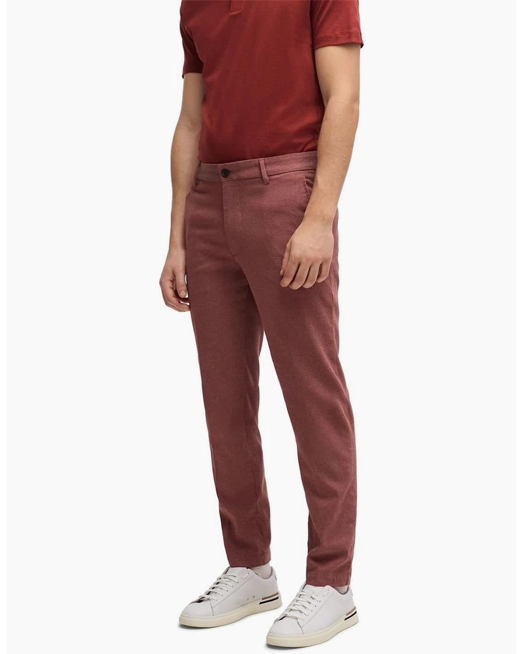 Boss Red Solid Patterned Straight Leg Trousers for men