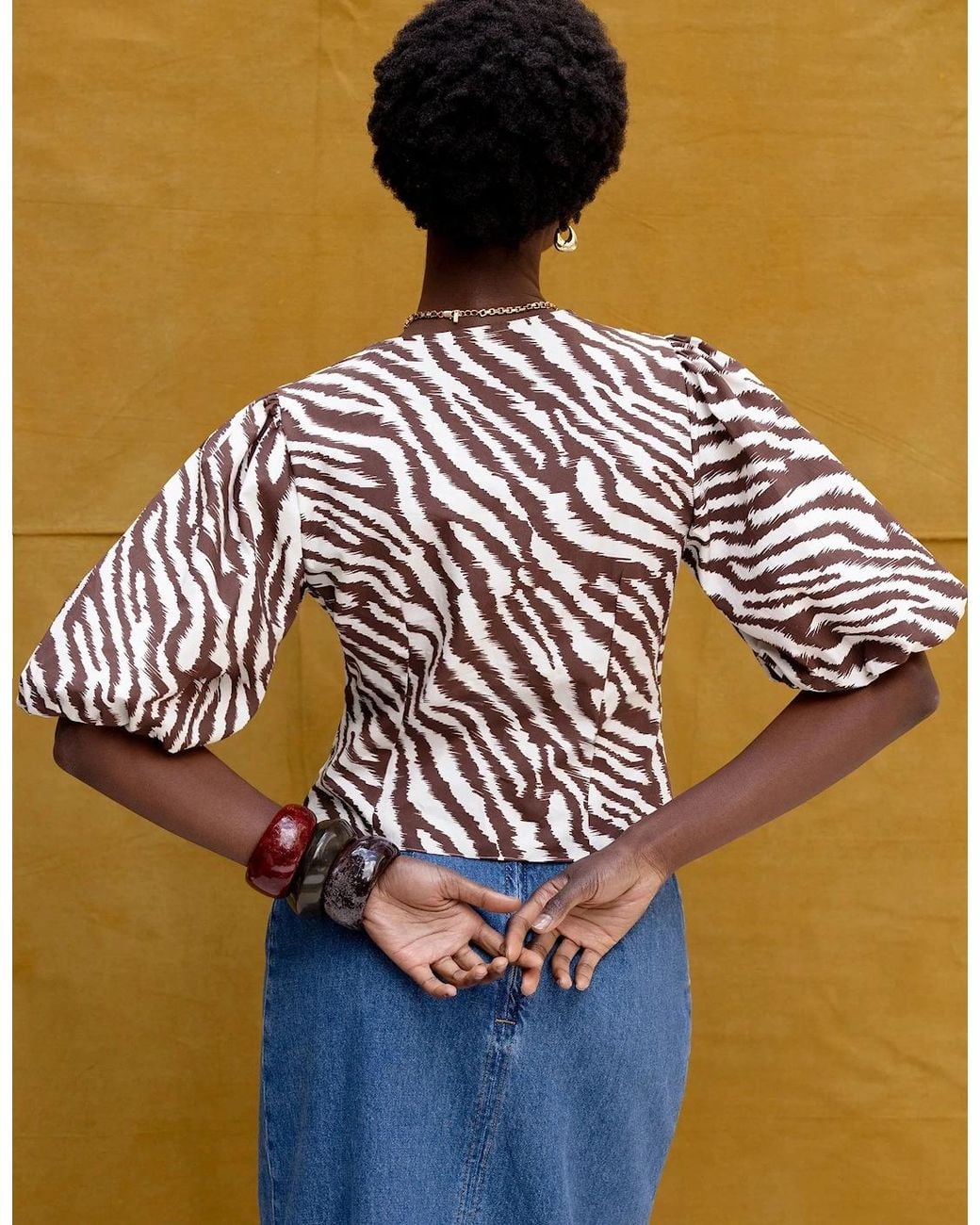 Ro&zo Brown Zebra Print Twist Front Cotton Blouse