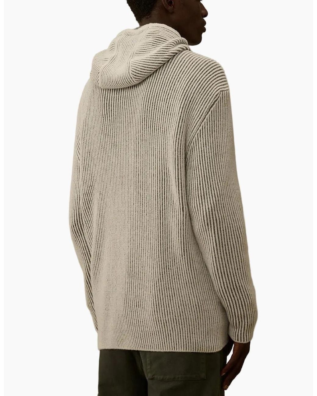C P Company Gray Fleece Knit Zip Lens Hooded Cardigan for men