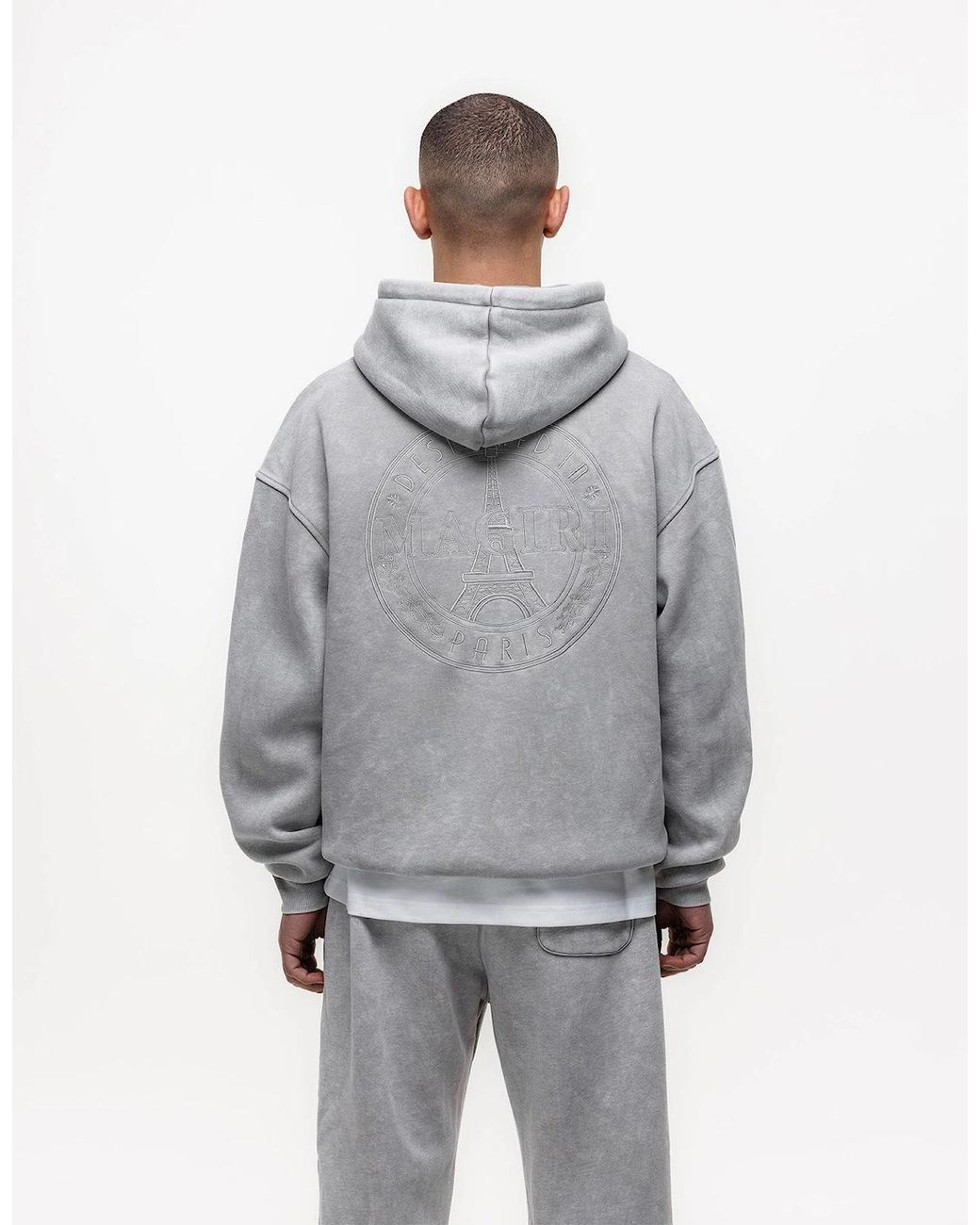 Magrit White Embroidered Acid Wash Hoodie & Jogger Tracksuit for men