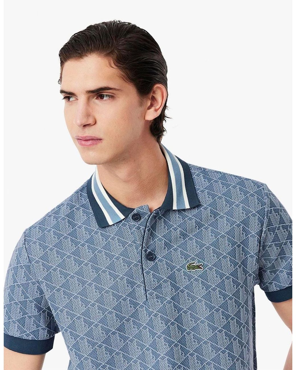 Lacoste Blue Fit Monogram Jacquard Polo Shirt for men