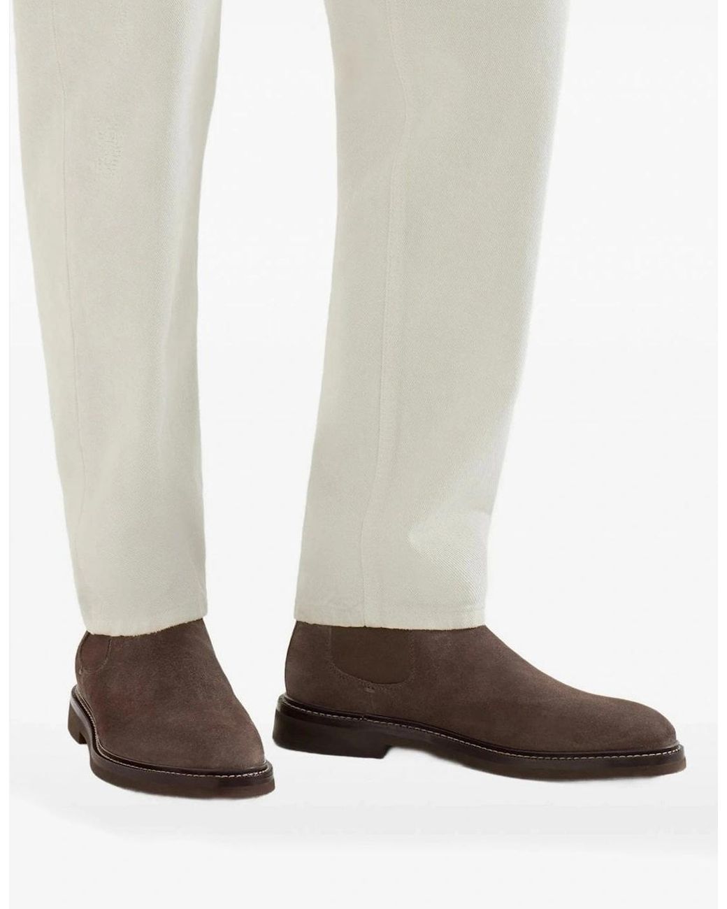Brunello Cucinelli Brown Suede Leather Chelsea Boots for men