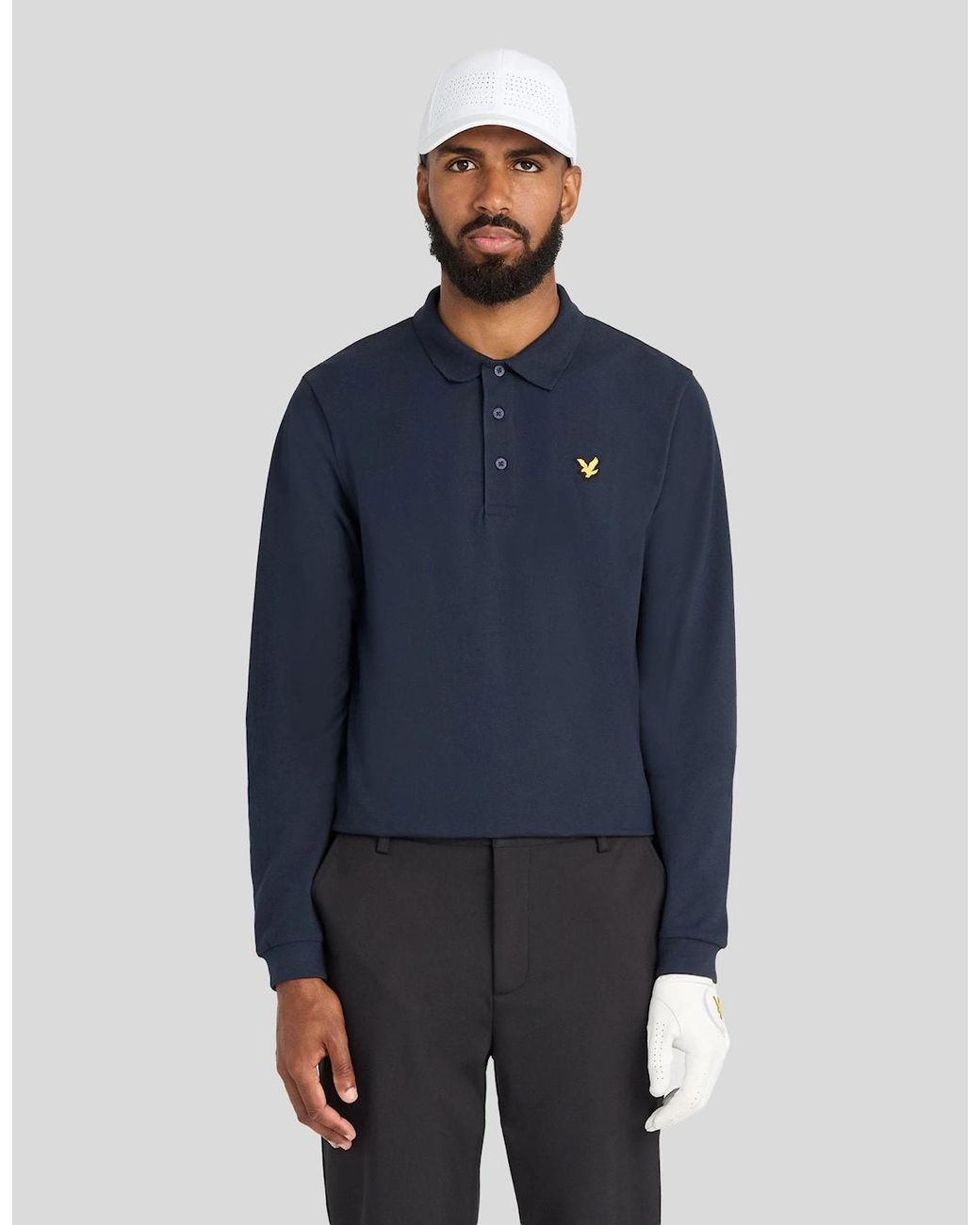 Lyle & Scott Blue Technical Long Sleeve Polo Shirt for men