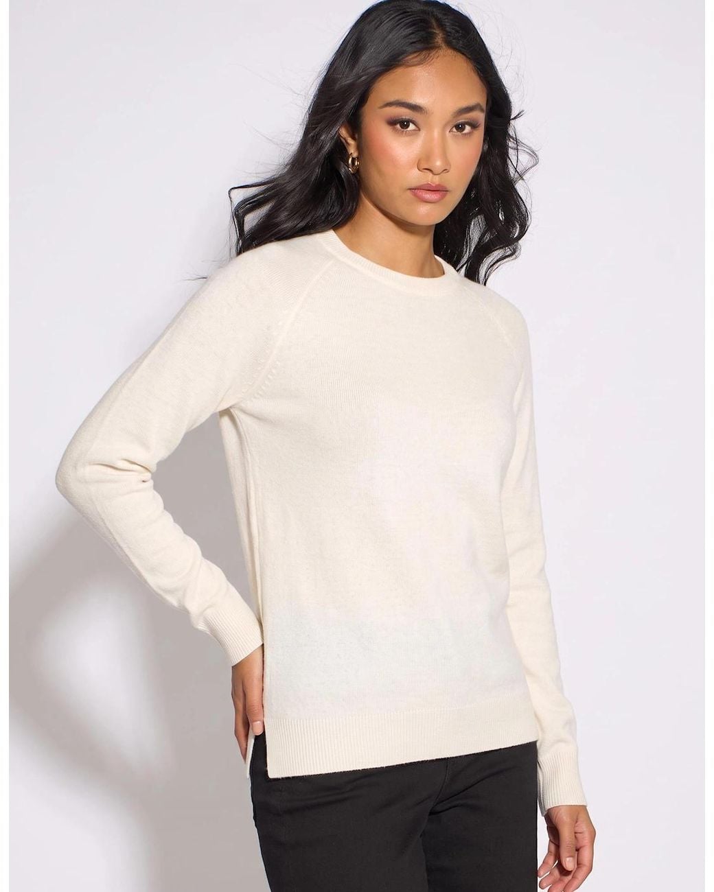 Gini London Natural Ivory Crew Neck Fine Knit Oversized Jumper