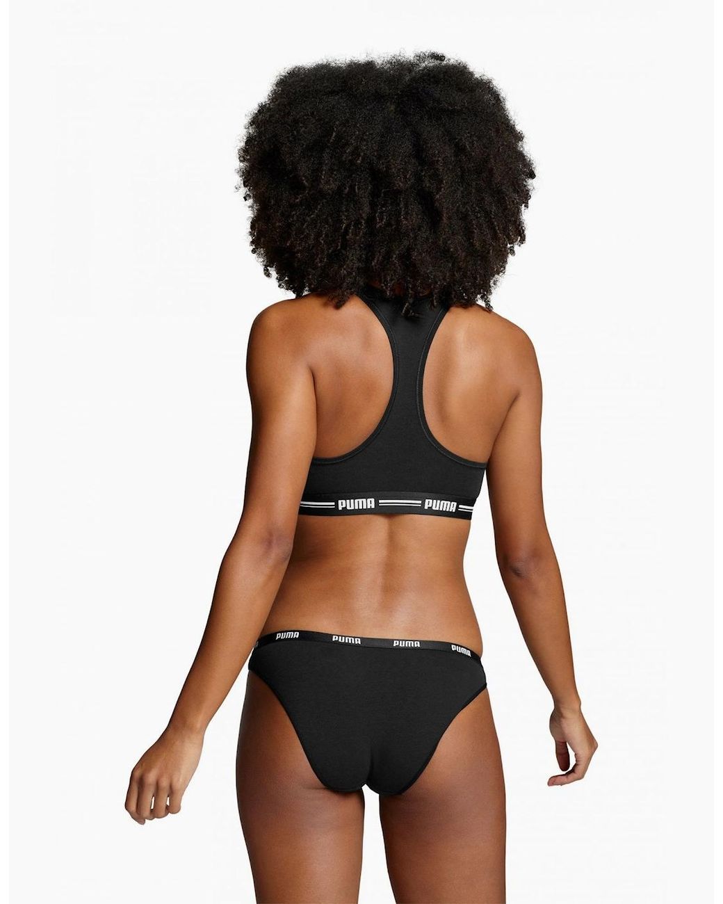 PUMA Black Striped Logo Racerback Bra Top
