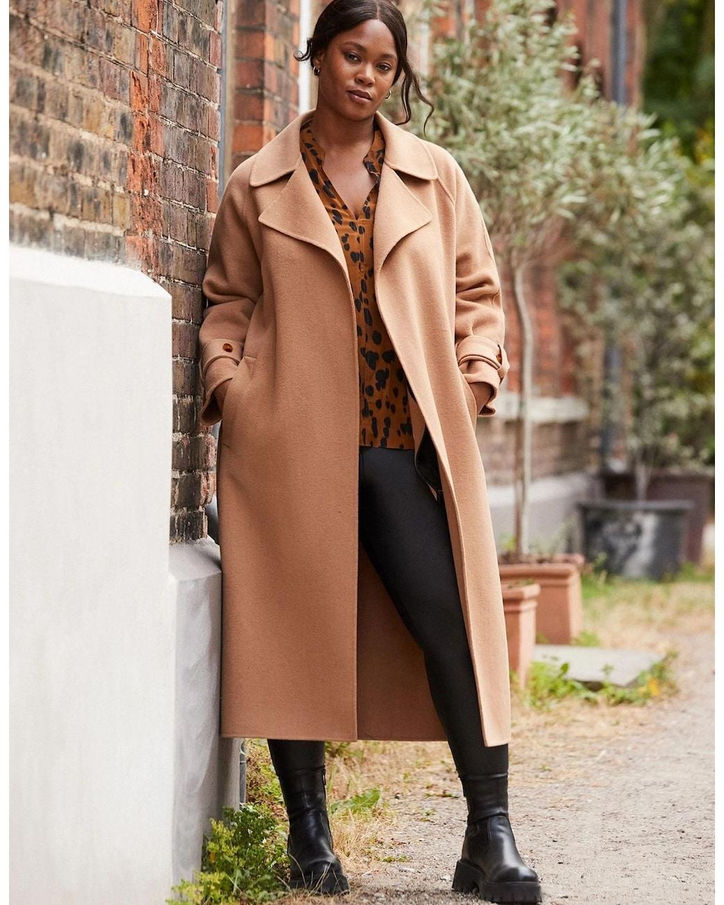Live Unlimited London Brown Camel Wool Blend Belted Coat