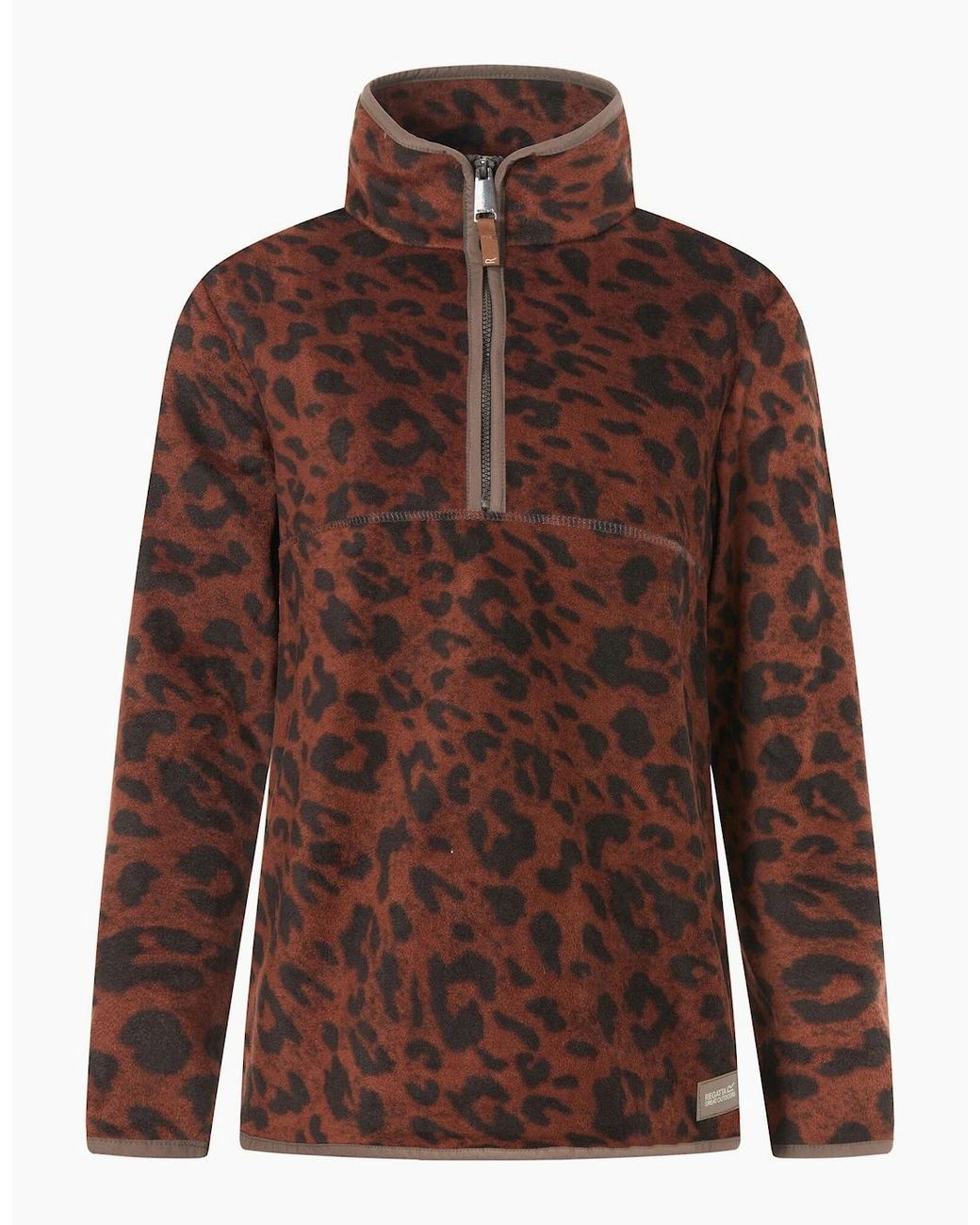Regatta Brown Ladies Frankie Leopard Print Borg Half Zip Fleece