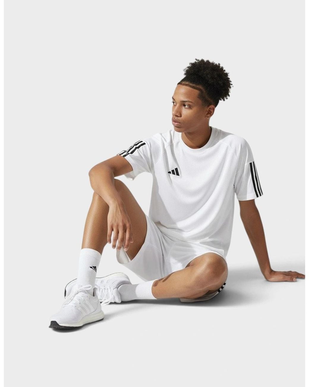 Adidas Blue Sereno Aeroready 3 Stripes Tee