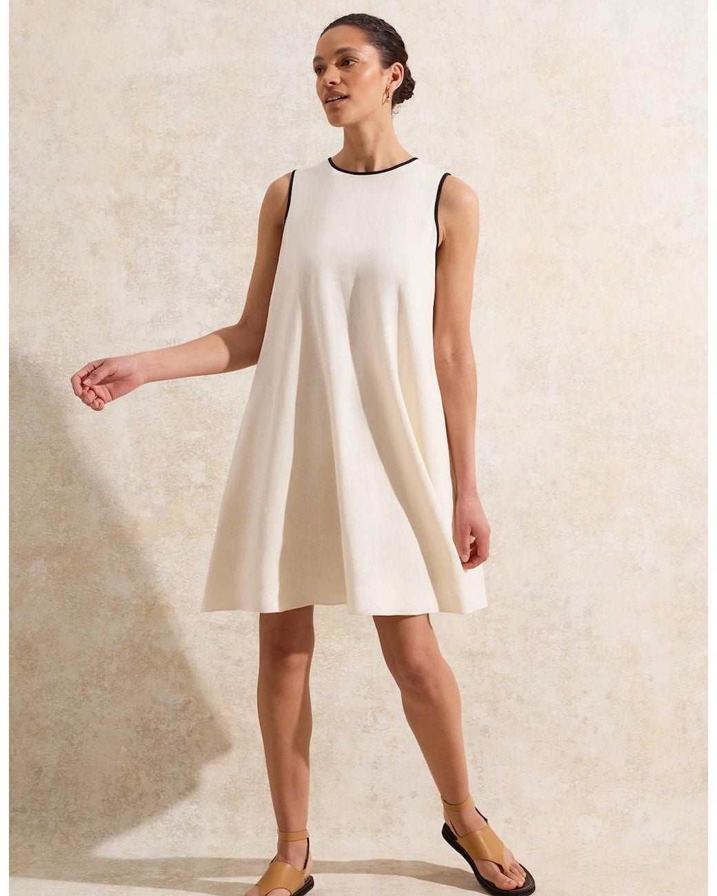 Ro&zo Natural Linen Blend Piping Detail Short Dress