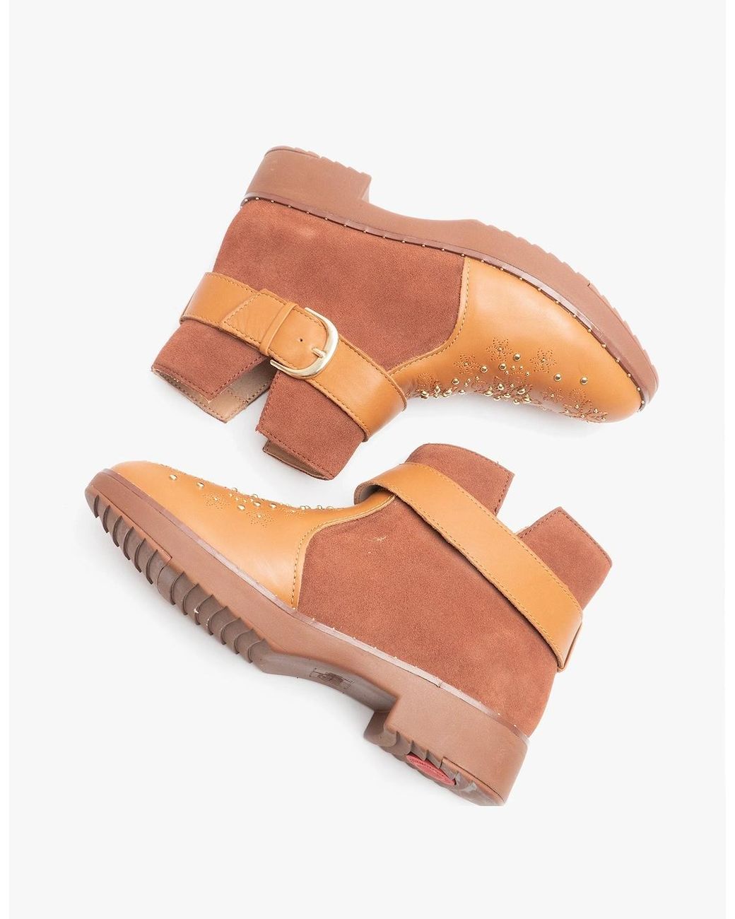 Fitflop Brown Athena Flower Stud Leather Ankle Boots Light Tan