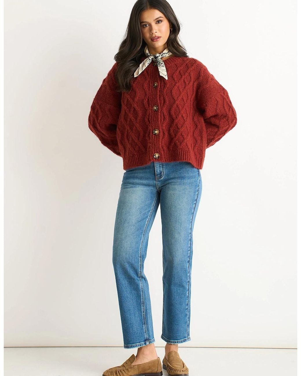 Gini London Red Rust Cable Knit Cardigan
