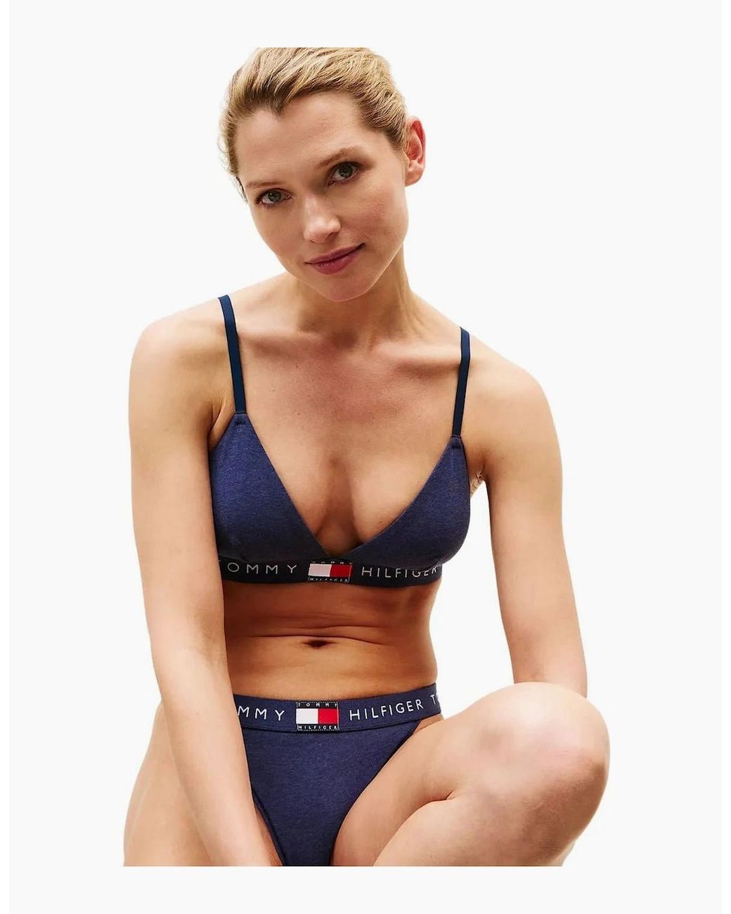 Tommy Hilfiger Blue Heritage Logo Rp Triangle Bra, Heather