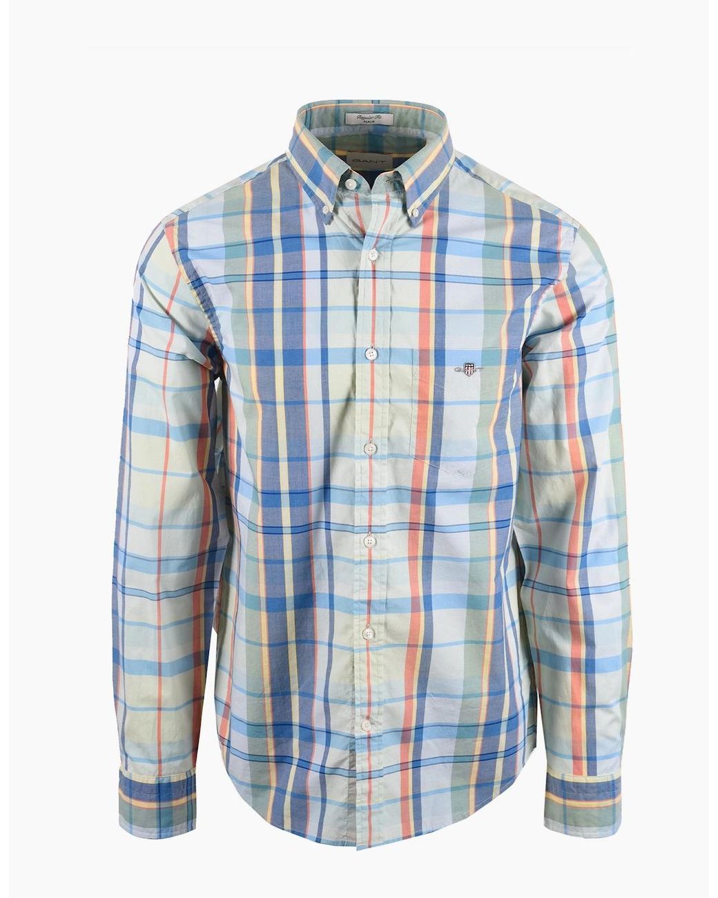 Gant Blue Reg Poplin Multicheck Shirt Misty Mint for men