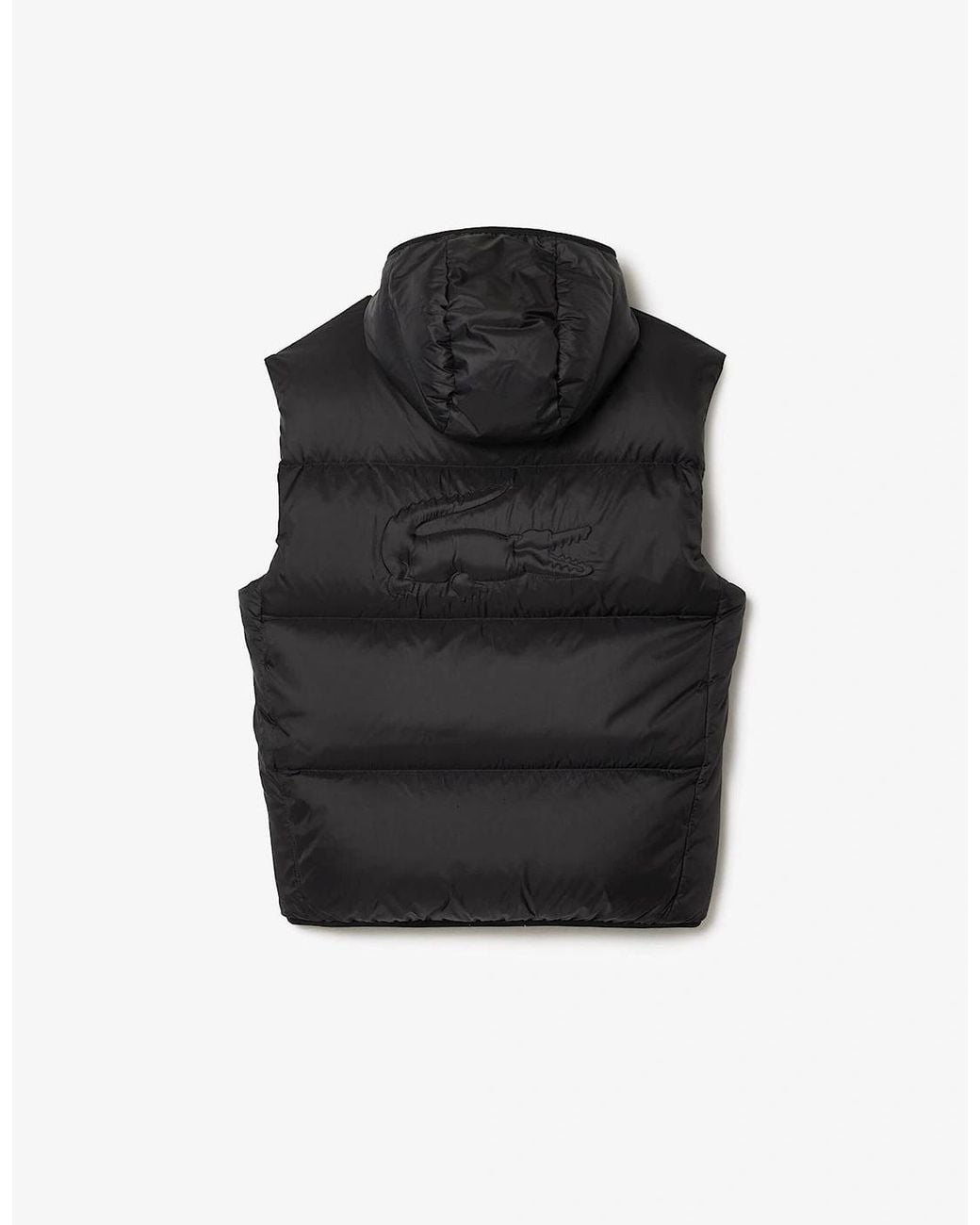 Lacoste Black Solid Patterned Embossed Logo Hooded Puffer Coat for men