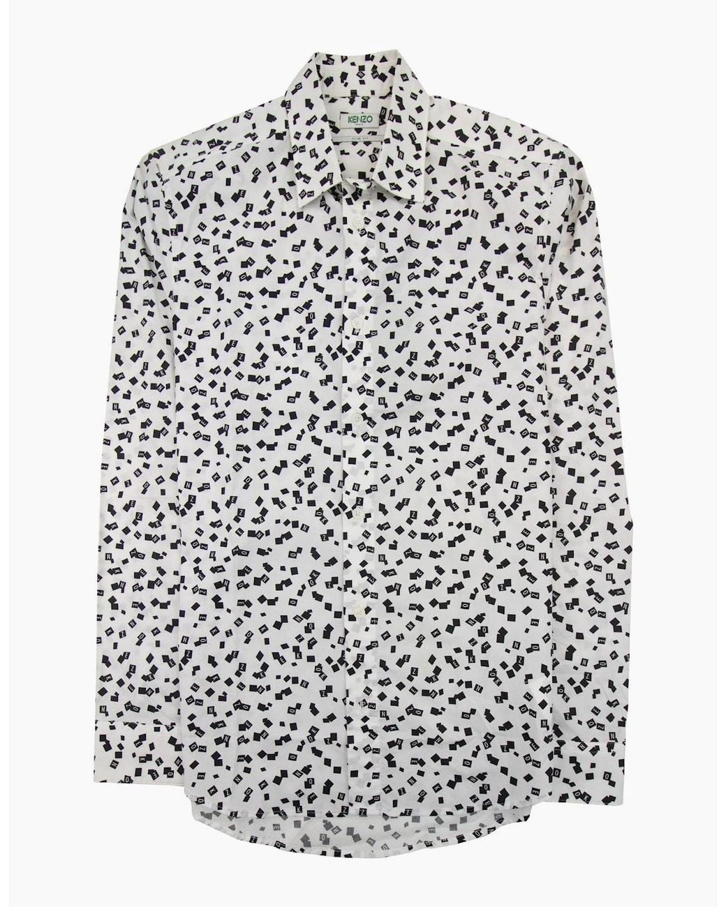KENZO White All Over Print Letter Print Slim Fit Shirt for men