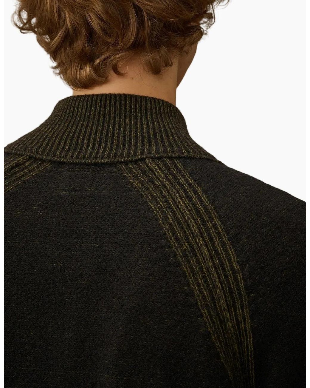 C P Company Black Polo Collar Quarter Zip Lens Fleece Knit for men