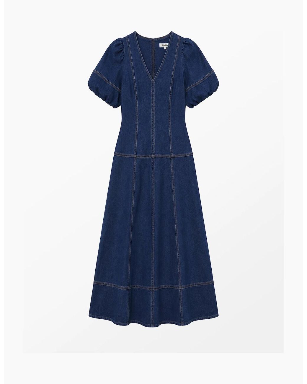 Ro&zo Blue Petite Denim Puff Sleeve Midi Dress