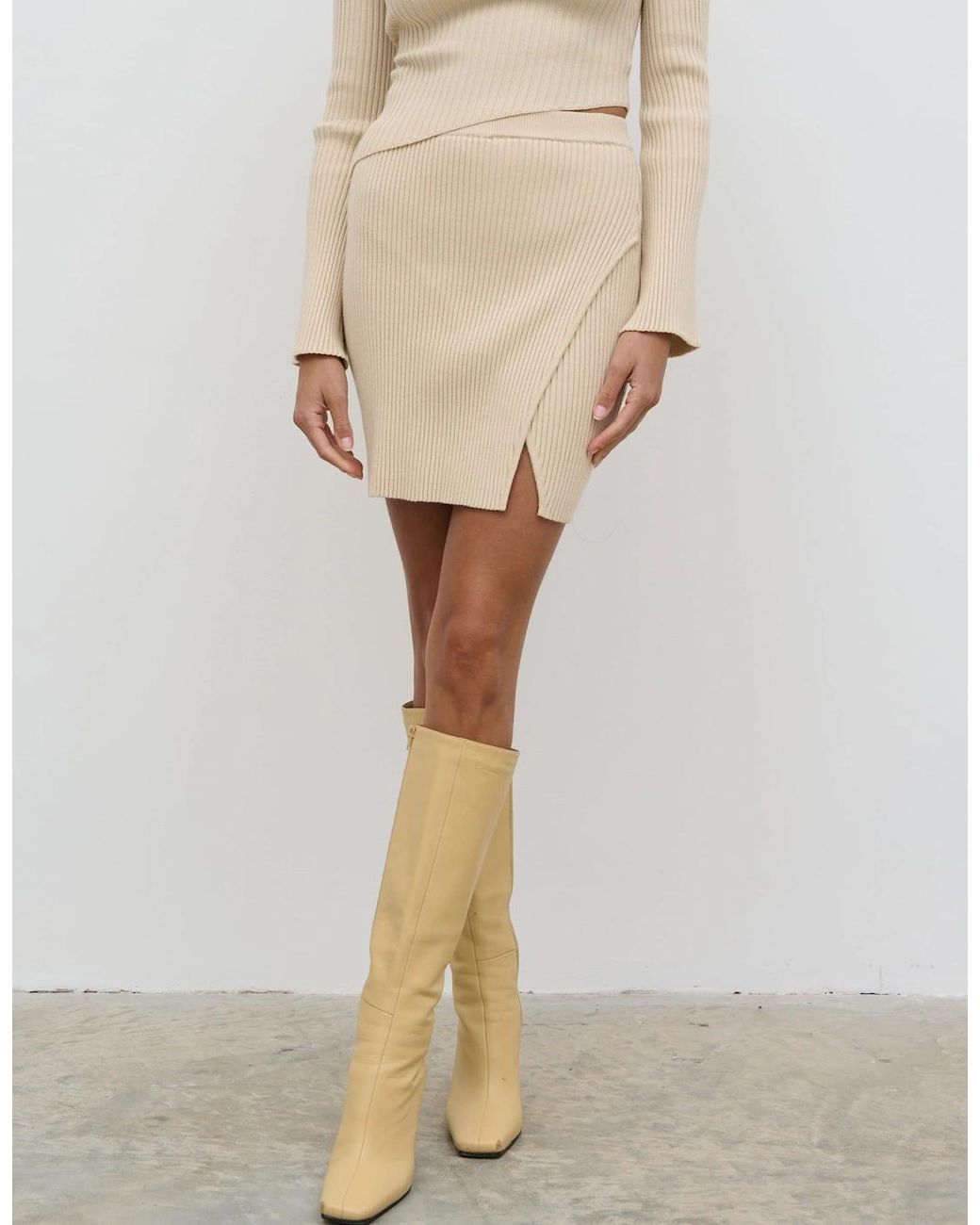 Pretty Lavish Natural Lakelyn Wrap Mini Knit Skirt