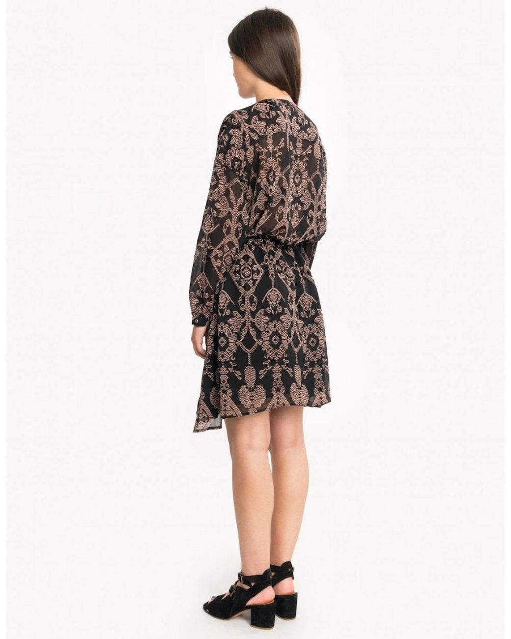 Maison Scotch Black Printed Sheer Lace Up Oversized Dress