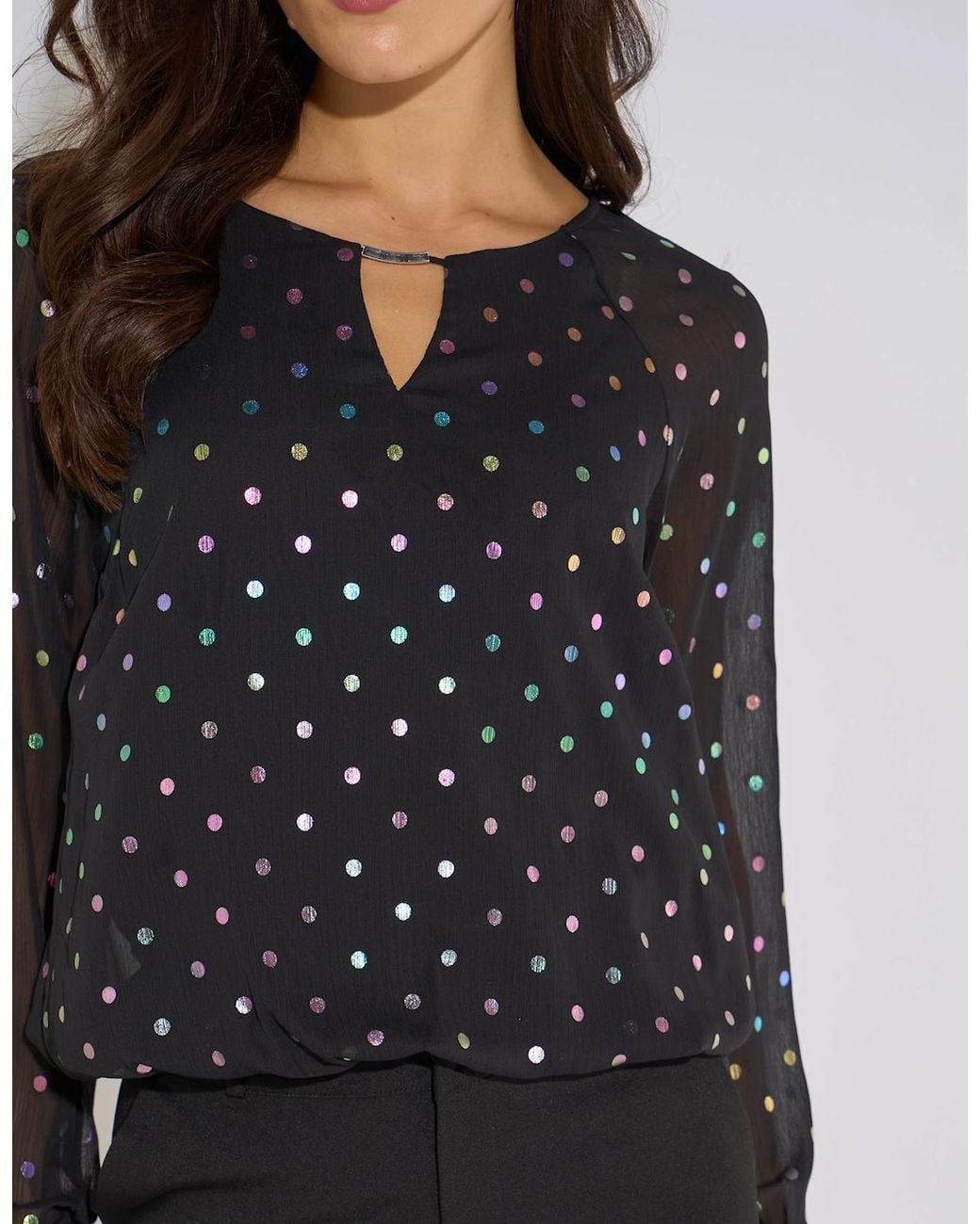 Gini London Black Multicolour Spot Foil Bubble Hem Top