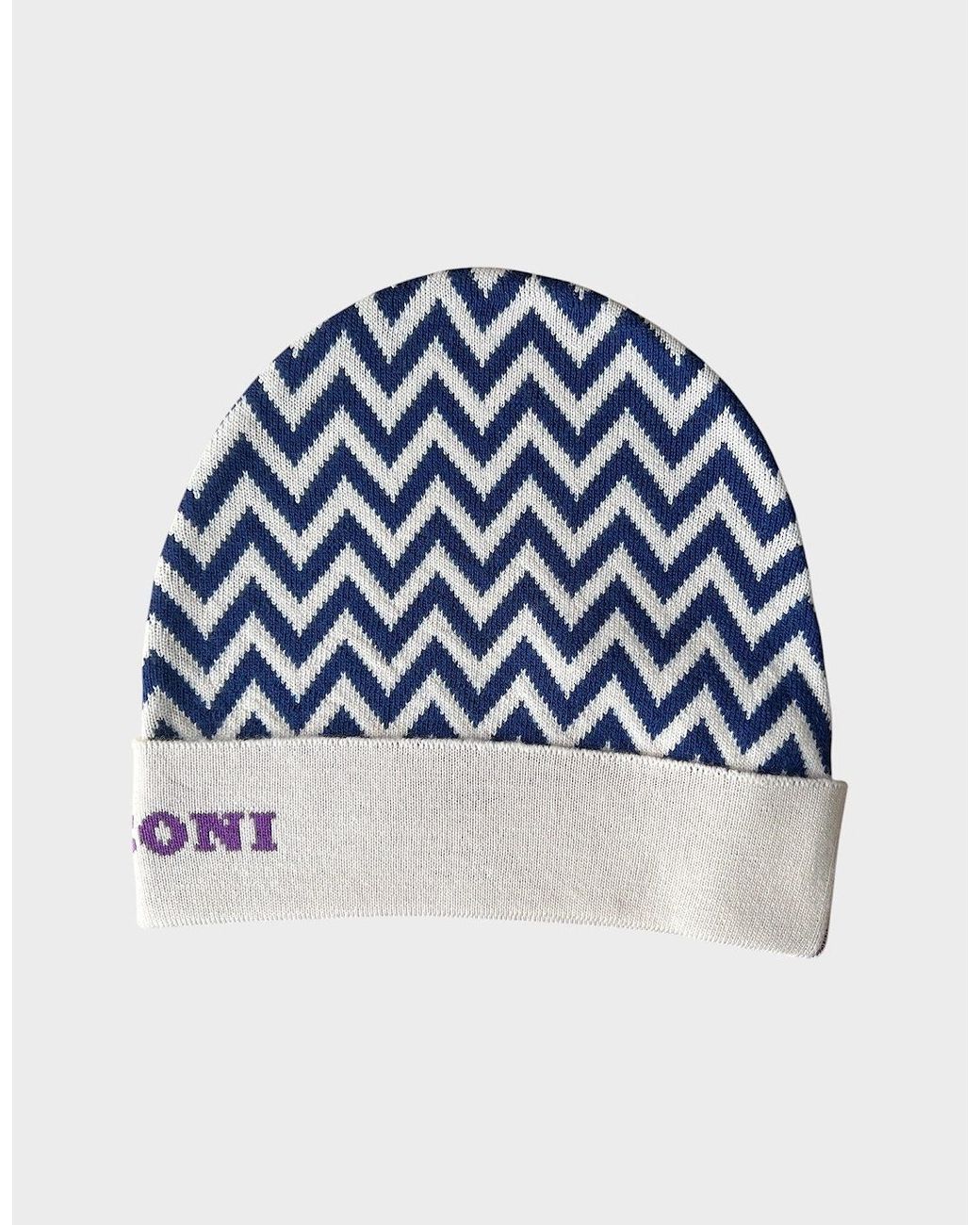 Missoni Blue Chevron Pure Wool Beanie
