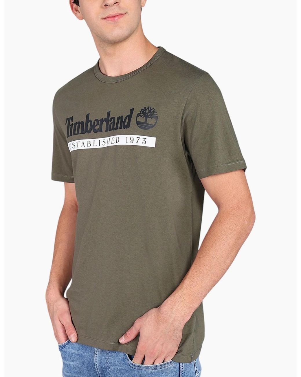Timberland Green T Shirts Logo Print Crew Neck Regular Fit Casual Cotton T Shirts for men