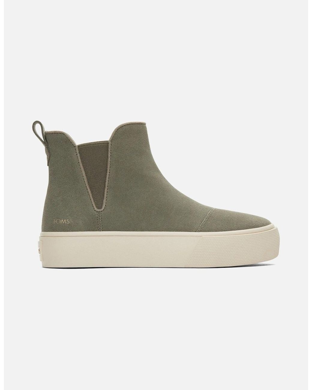 TOMS Gray Fenix Platform Leather Vetiver Flat Chelsea Boots