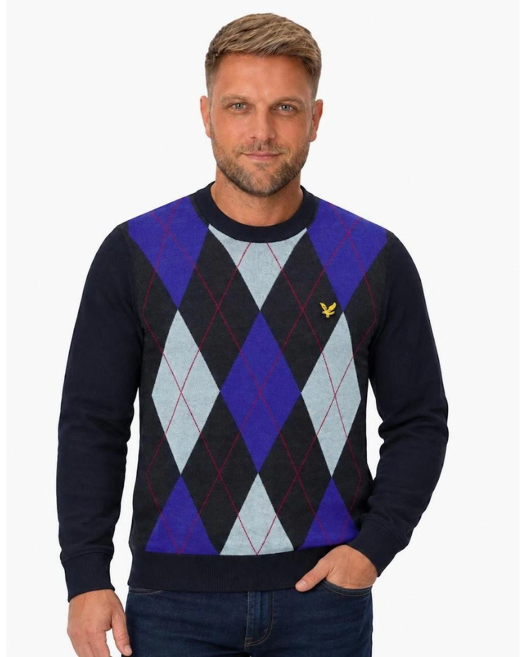 Lyle & Scott Blue Lyle & Scott Archive Revisited Argyle Knitted Jumper Dark for men