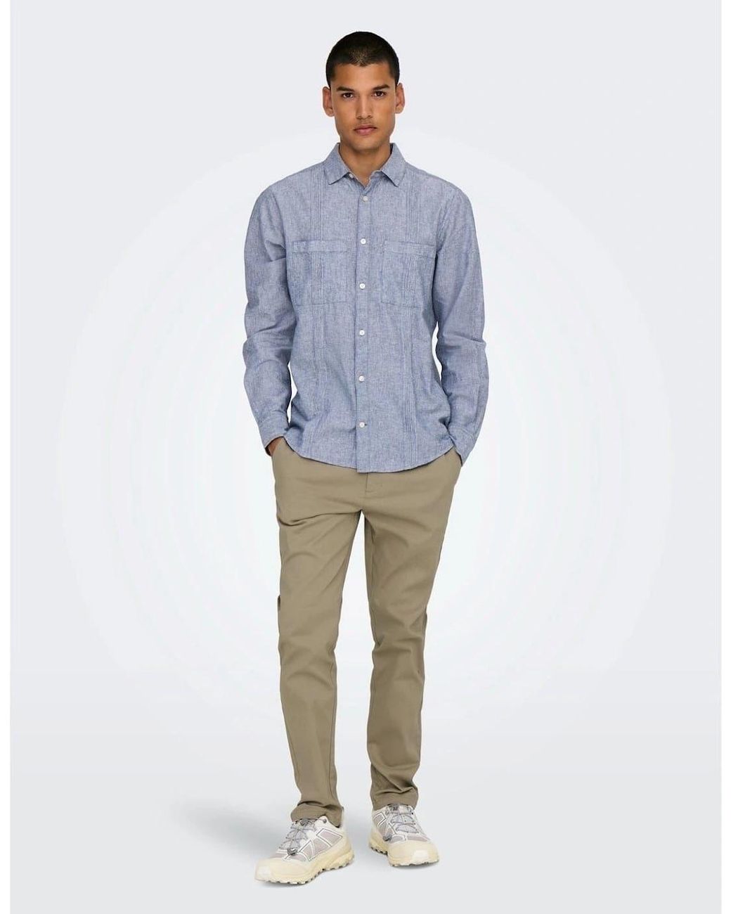 ONLY Blue Solid Patterned Straight Chinos for men