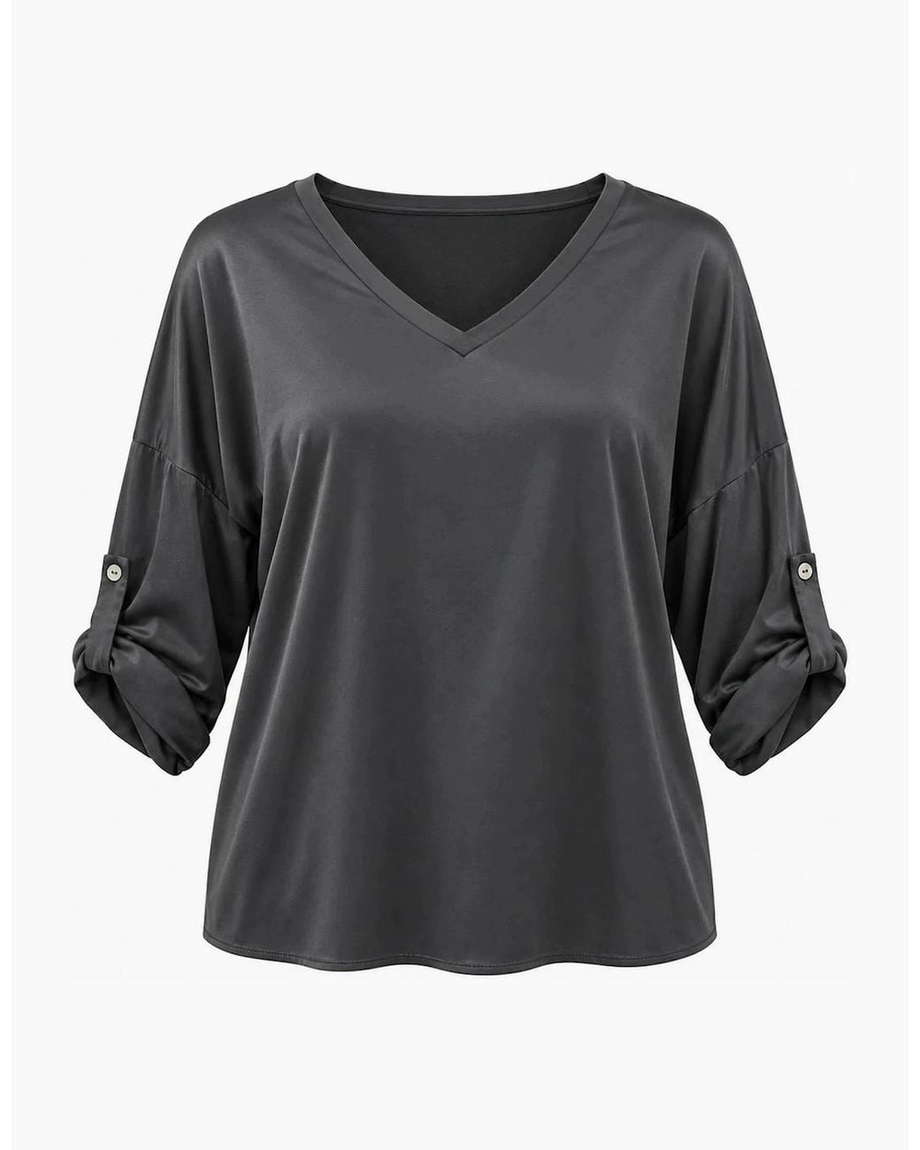 James Lakeland Black Charcoal Satin V-Neck Blouse