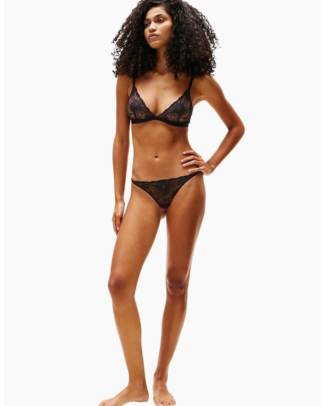 Tommy Hilfiger Gray Floral Lace Tanga Thong