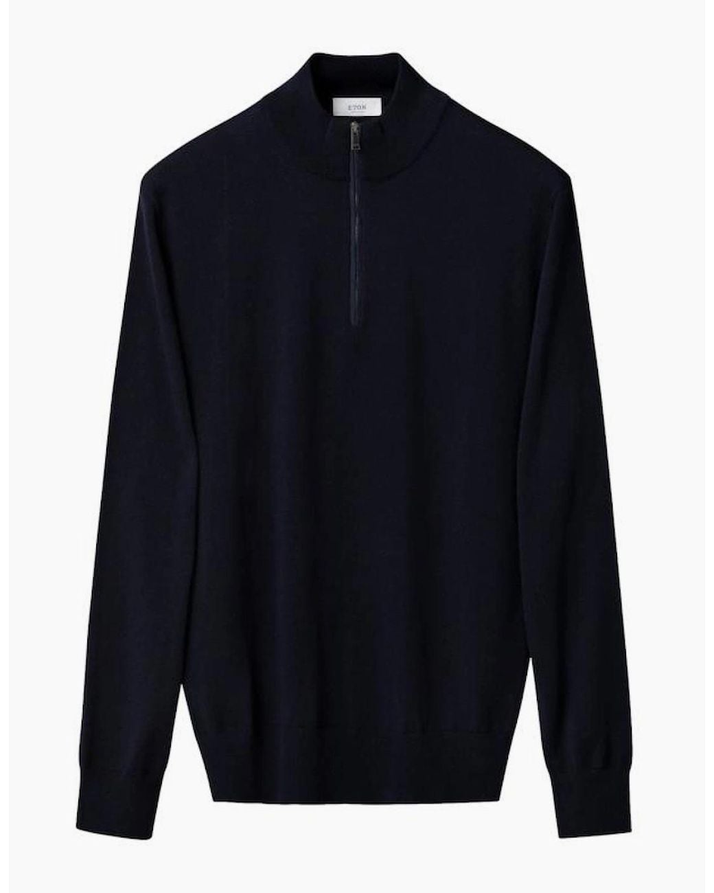 Eton of Sweden Blue Merino Quarter Zip Sweater 28 for men