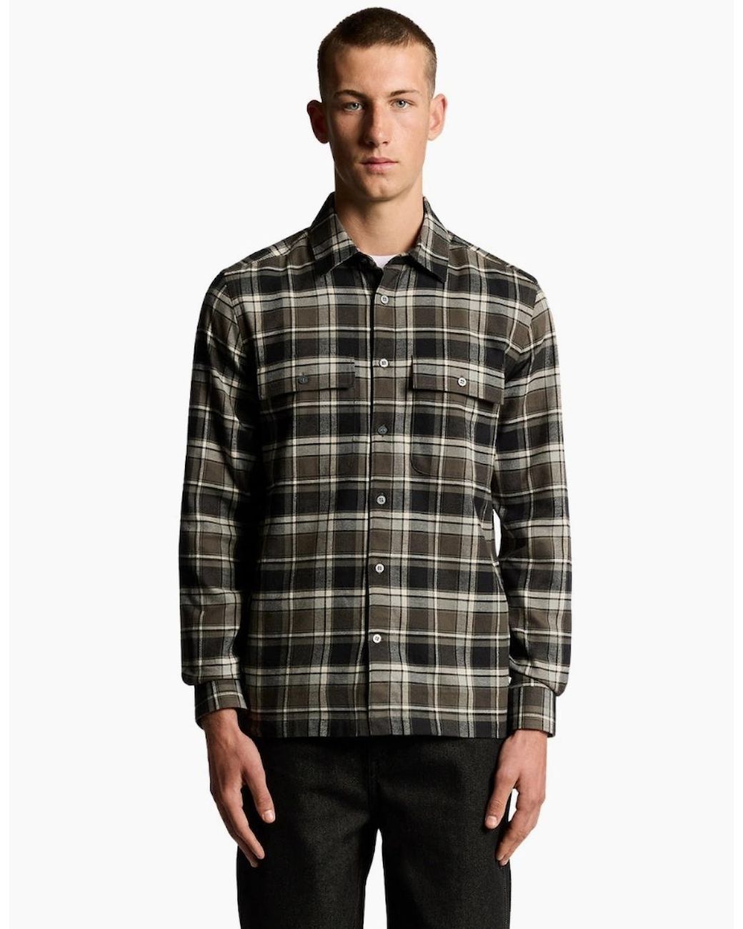 Lyle & Scott Black Brushed Cotton Check Shirt for men