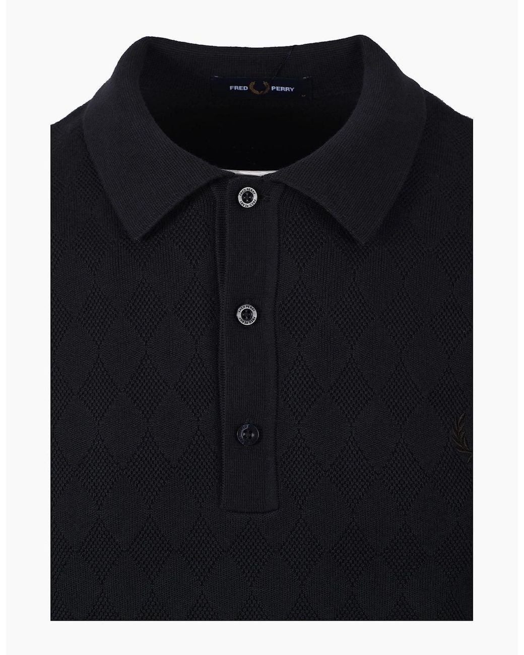 Fred Perry Black Pointelle Knitted Shirt for men
