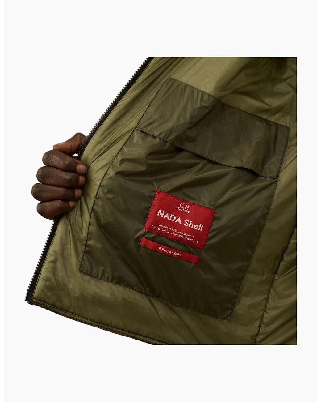 C P Company Green Nada Shell Padded Hooded Lens Jacket for men