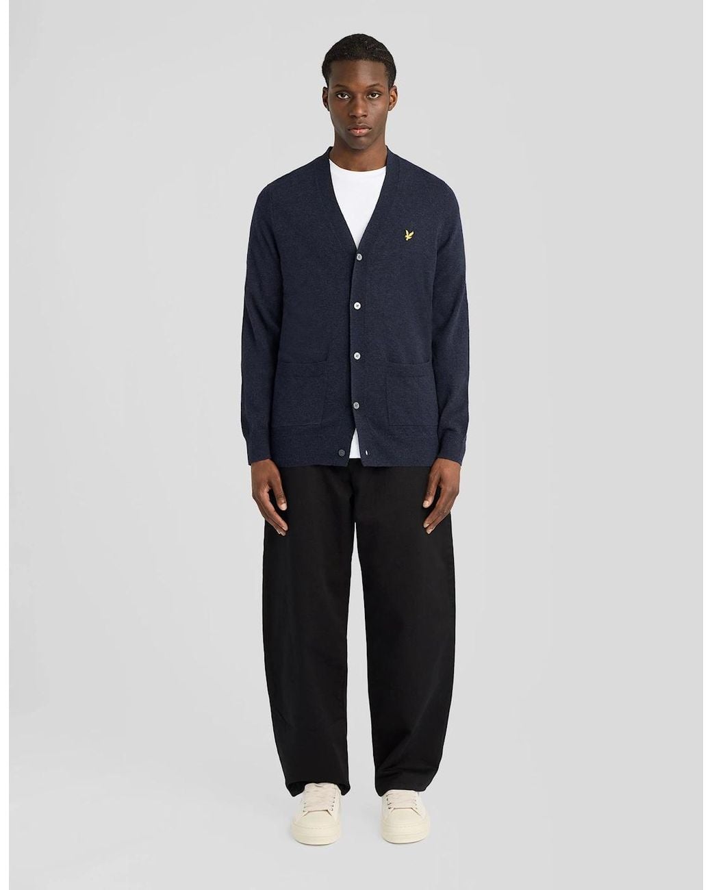 Lyle & Scott Blue Lambswool Blend V-Neck Cardigan for men