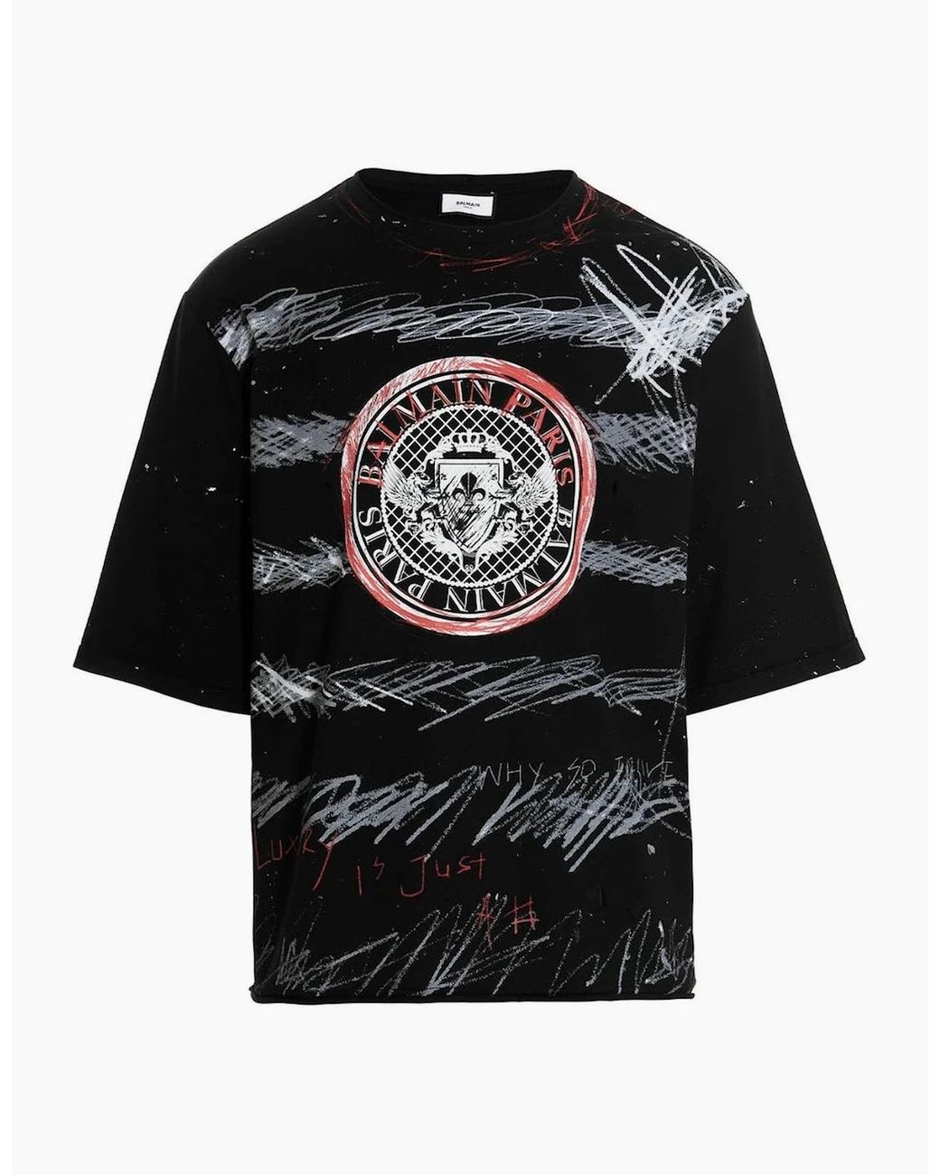 Balmain Black Paris Graffiti Coin Logo T-Shirt for men