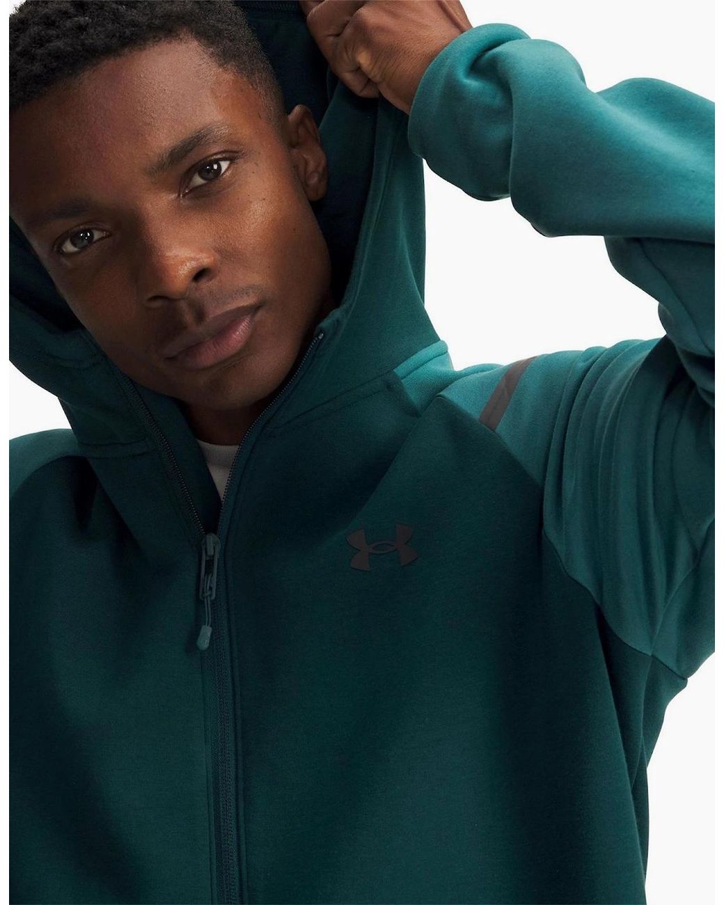 Under Armour Green Unstoppable Hooded Solid Jacket With Zipped Pockets for men