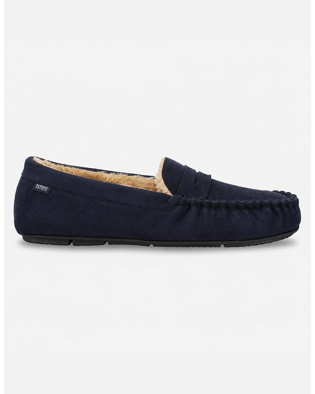 Totes Blue Toasties Suedette Moccasin Slipper Moccasins for men